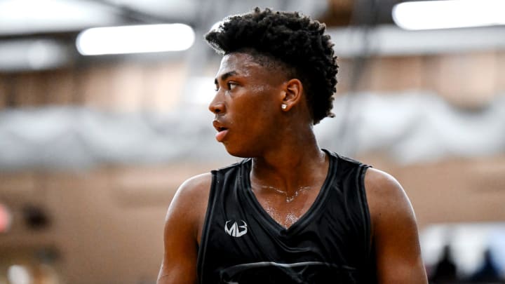 Michigan State and Team Motorcars' Jeremy Fears Jr. looks on in the game against Team Goodfellas on Thursday, June 27, 2024, during the Moneyball Pro-Am at Holt High School.