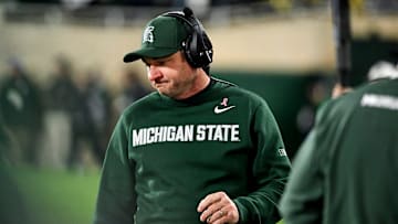 Michigan State's head coach Jonathan Smith looks on from the sideline during the fourth quarter in the game against Michigan on Saturday, Oct. 25, 2025, at Spartan Stadium in East Lansing.