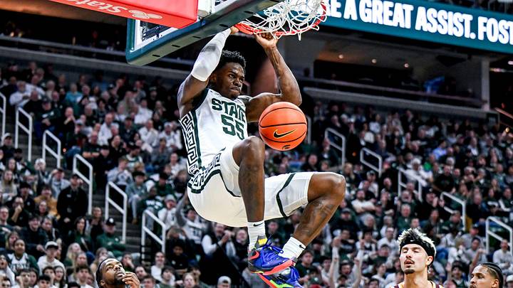 Michigan State's Coen Carr dunks against Minnesota during the second half on Tuesday, Jan. 28, 2025, at the Breslin Center in East Lansing.