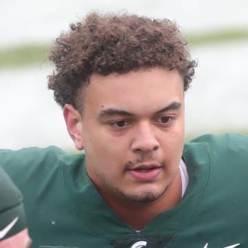 Michigan State offensive lineman Ethan Boyd leaves the field after the spring game Saturday, April 24, 2021 at Spartan Stadium in East Lansing.

Msu Spring