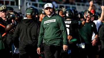 Michigan State's head coach Jonathan Smith looks on form the sideline during the first quarter in the game against Indiana on Saturday, Nov. 2, 2024, at Spartan Stadium in East Lansing.
