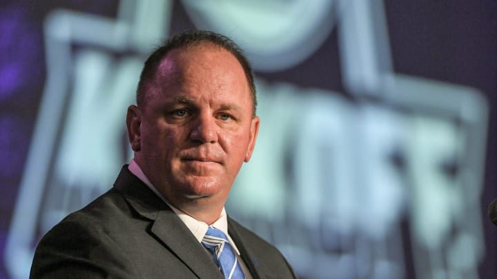 Duke University Head Coach Mike Elko speaks during the ACC Kickoff Media Days event in downtown Charlotte, N.C. Wednesday, July 26, 2023.