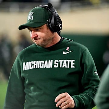 Michigan State's head coach Jonathan Smith looks on from the sideline during the fourth quarter in the game against Michigan on Saturday, Oct. 25, 2025, at Spartan Stadium in East Lansing.