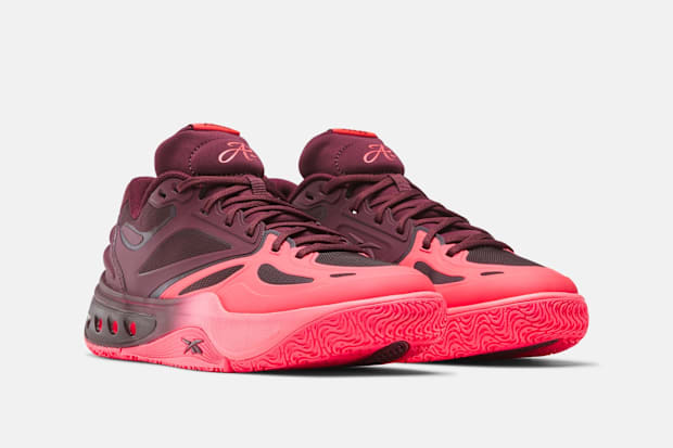 Side view of Angel Reese's Reebok shoes.