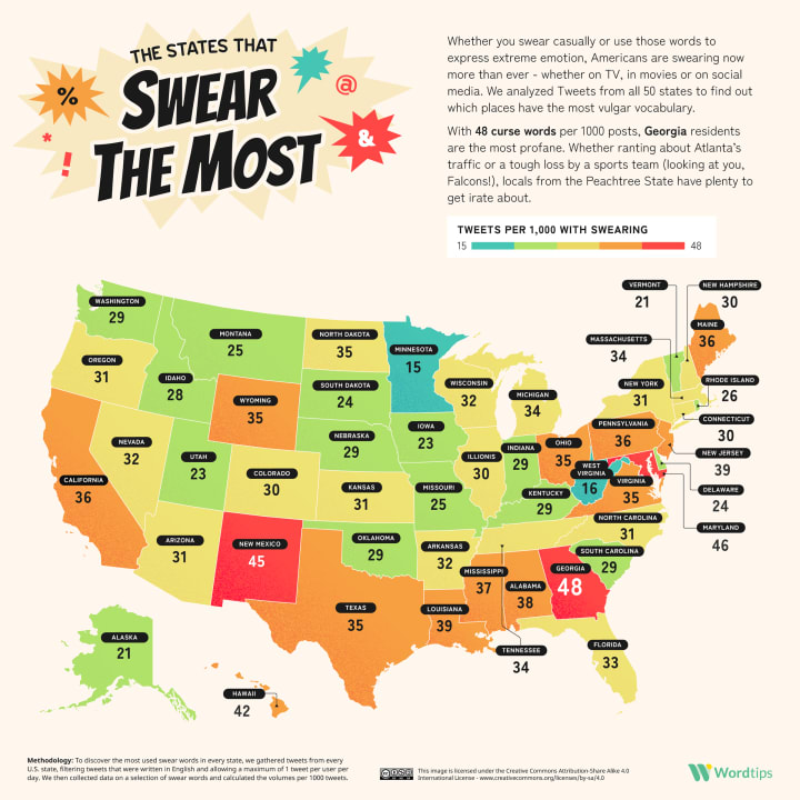 map of which states swear the most