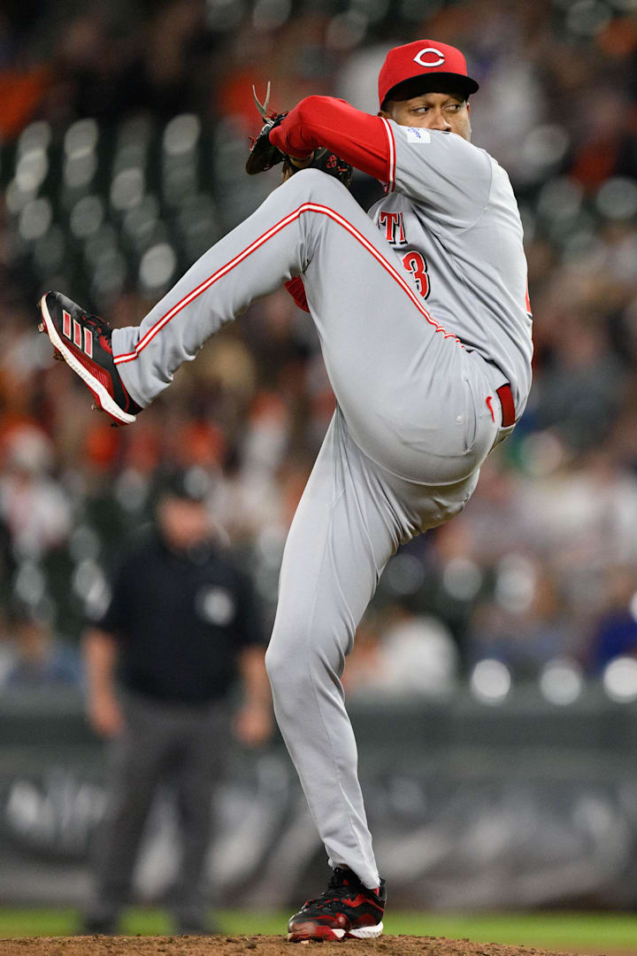 Cincinnati Reds pitcher Alexis Diaz throws a pitch during the ninth inning against the Baltimore Orioles. 