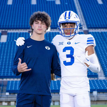 Four-star wide receiver and BYU commit LaMason Waller with BYU quarterback and childhood teammate Noah Lugo.