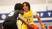 Montverde   s Kayden Allen defends against Whitehaven   s Kenton Smith (5) during a basketball game in the Winter Classic at the McDonald Insurance Arena on Friday, Feb. 09, 2024 in Bartlett, Tenn.