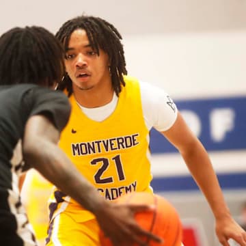 Montverde   s Kayden Allen defends against Whitehaven   s Kenton Smith (5) during a basketball game in the Winter Classic at the McDonald Insurance Arena on Friday, Feb. 09, 2024 in Bartlett, Tenn.