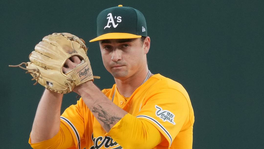 Jun 20, 2026; West Sacramento, California, USA; Athletics starting pitcher J.T. Ginn (35) during the fourth inning against the Los Angeles Angels at Sutter Health Park. Mandatory Credit: Darren Yamashita-Imagn Images