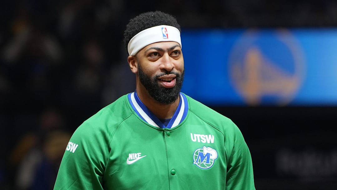 Dec 25, 2025; San Francisco, California, USA; Dallas Mavericks forward Anthony Davis (3) before the game against the Golden State Warriors at Chase Center. Mandatory Credit: Darren Yamashita-Imagn Images