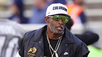 Nov 1, 2025; Boulder, Colorado, USA; Colorado Buffaloes head coach Deion Sanders before the game against the Arizona Wildcats at Folsom Field. Mandatory Credit: Ron Chenoy-Imagn Images
