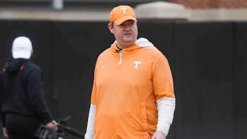 Tennessee head coach Josh Heupel at the first University of Tennessee spring football practice, Friday, March 7, 2025.