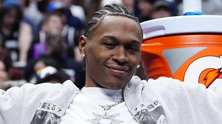 Mar 1, 2026; Denver, Colorado, USA; Denver Nuggets guard Peyton Watson (8) on the bench in the second quarter against the Minnesota Timberwolves at Ball Arena. Mandatory Credit: Ron Chenoy-Imagn Images