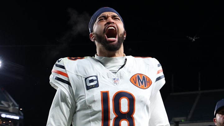 Nov 28, 2025; Philadelphia, Pennsylvania, USA; Chicago Bears quarterback Caleb Williams (18) celebrates after the game against the Philadelphia Eagles at Lincoln Financial Field. Mandatory Credit: Bill Streicher-Imagn Images Nov 28, 2025; Philadelphia, Pennsylvania, USA; Chicago Bears quarterback Caleb Williams (18) celebrates after the game against the Philadelphia Eagles at Lincoln Financial Field. Mandatory Credit: Bill Streicher-Imagn Images
