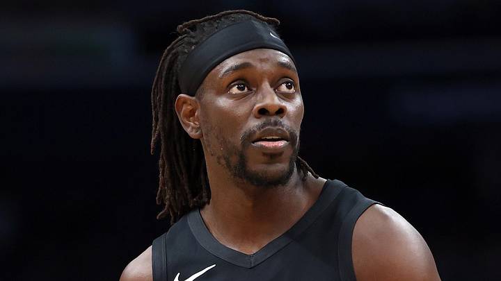 Jan 27, 2026; Washington, District of Columbia, USA; Portland Trail Blazers guard Jrue Holiday (5) looks on during the first half against the Washington Wizards at Capital One Arena. Mandatory Credit: Daniel Kucin Jr.-Imagn Images