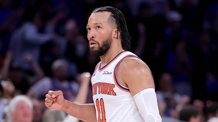 Jun 10, 2026; New York, New York, USA; New York Knicks guard Jalen Brunson (11) reacts during the fourth quarter of game four of the 2026 NBA Finals against the San Antonio Spurs at Madison Square Garden. Mandatory Credit: Brad Penner-Imagn Images