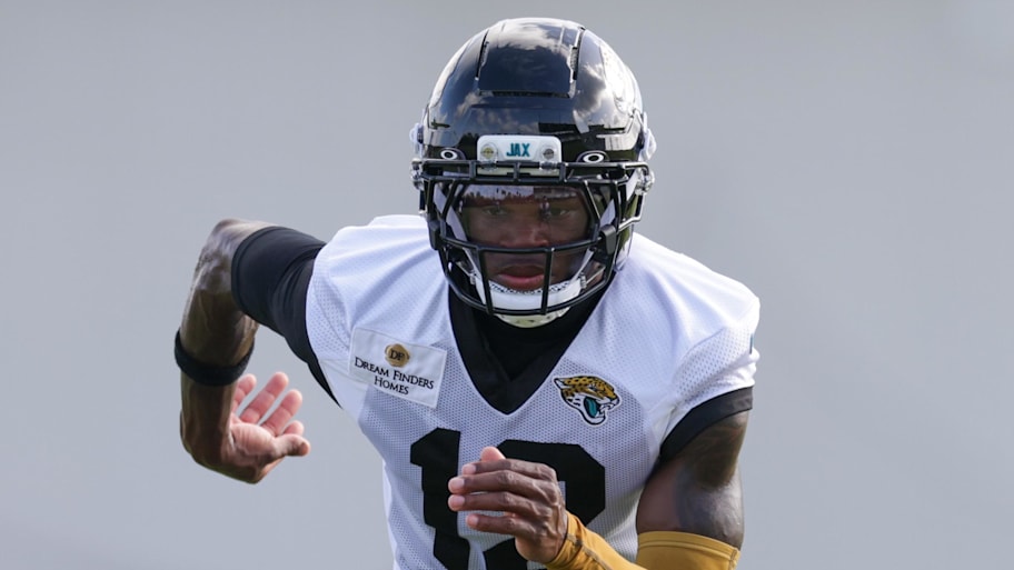 Jaguars wide receiver Travis Hunter participates in training camp. | Nathan Ray Seebeck-Imagn Images