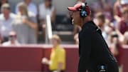 Sep 13, 2025; Tuscaloosa, Alabama, USA;  Alabama head coach Kalen DeBoer yells at his defense after a penalty for illegal substitution during the game with Wisconsin at Saban Field at Bryant-Denny Stadium. Mandatory Credit: Gary Cosby-USA TODAY Network via Imagn Images