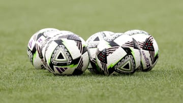 Aug 17, 2024; Columbus, Ohio, USA; Soccer balls on the field during warm ups before the game between the Columbus Crew and the New York City FC at Lower.com Field. 