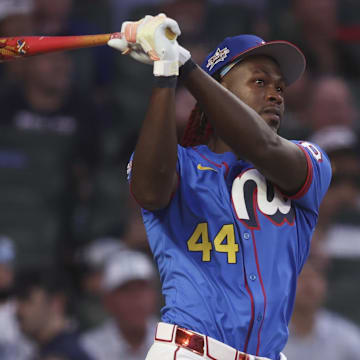 Jul 14, 2025; Atlanta, GA, USA; Pittsburgh Pirates outfielder Oneil Cruz (15) during the 2025 Home Run Derby at Truist Park. Mandatory Credit: Brett Davis-Imagn Images