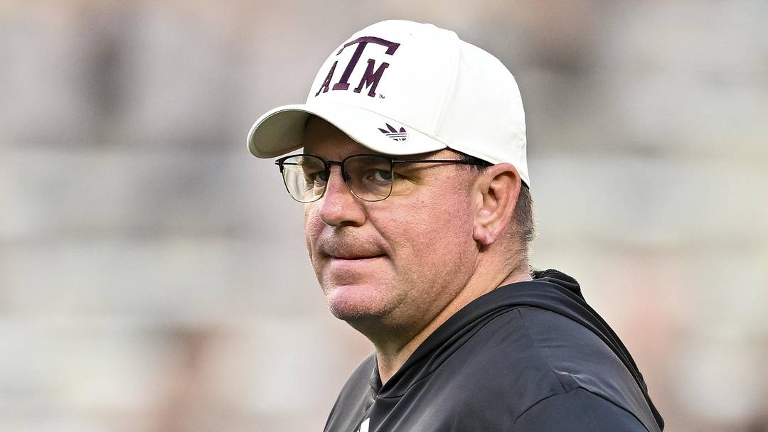 Texas A&M Aggies head coach Mike Elko looks on prior to the game against the Florida Gators at Kyle Field.
