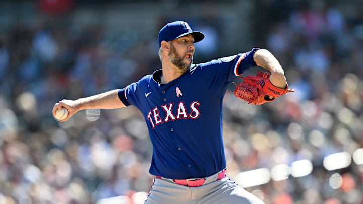 May 11, 2025; Detroit, Michigan, USA; Texas Rangers pitcher Chris Martin (55) throws a pitch against the Detroit Tigers in the eighth inning at Comerica Park. May 11, 2025; Detroit, Michigan, USA; Texas Rangers pitcher Chris Martin (55) throws a pitch against the Detroit Tigers in the eighth inning at Comerica Park.
