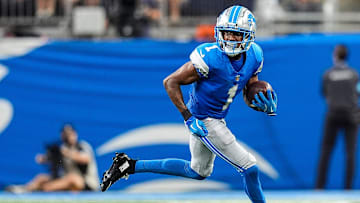 Detroit Lions wide receiver Maurice Alexander (1) runs after makes a catch against Pittsburgh Steelers during the second half of a preseason game at Ford Field in Detroit on Saturday, August 24, 2024.
