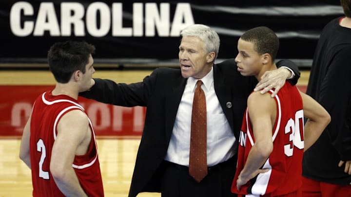 Mar 21, 2008; Raleigh, NC, USA; Davidson Wildcats head coach Bob McKillop talks to guards Stephen Curry (30) and Jason Richards (2) during the Wildcats 82-76 victory against the Gonzaga Bulldogs in the 1st round of the 2008 NCAA Mens Basketball Tournament the RBC Center. Mar 21, 2008; Raleigh, NC, USA; Davidson Wildcats head coach Bob McKillop talks to guards Stephen Curry (30) and Jason Richards (2) during the Wildcats 82-76 victory against the Gonzaga Bulldogs in the 1st round of the 2008 NCAA Mens Basketball Tournament the RBC Center.