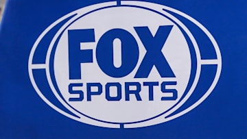  A view of the Fox Sports logo during a game between the Dallas Mavericks and the Houston Rockets at American Airlines Center. 