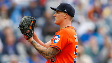 Apr 27, 2025; Kansas City, Missouri, USA; Houston Astros pitcher Hunter Brown (58) on the mound during the third inning against the Kansas City Royals  at Kauffman Stadium.