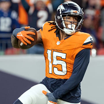 December 15, 2024, Denver, Colorado, USA: Broncos OLB NIK BONITTO celebrates in the end zone after a pick 6 during the 2nd. Half at Empower Field at Mile High Sunday afternoon.The Broncos beat the Colts 31-13. 