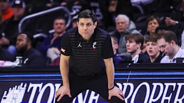 Feb 22, 2025; Cincinnati, Ohio, USA; Cincinnati Bearcats head coach Wes Miller during the second half against the TCU Horned Frogs at Fifth Third Arena. Mandatory Credit: Katie Stratman-Imagn Images
