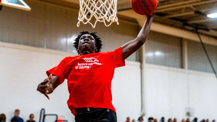 Joson Sanon goes for the slam in the Rick Jalbert All-Star Basketball Challenge.