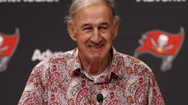 Jul 14, 2021; Tampa, Florida, USA; Tampa Bay Buccaneers former defensive coordinator at AdventHealth Training Center. Mandatory Credit: Kim Klement-USA TODAY Sports