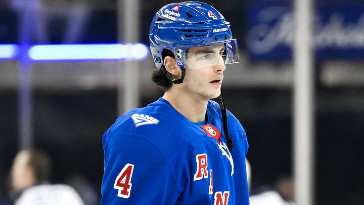 Mar 22, 2026; New York, New York, USA; New York Rangers defenseman Braden Schneider (4) warms up before a game against the Winnipeg Jets at Madison Square Garden. Mar 22, 2026; New York, New York, USA; New York Rangers defenseman Braden Schneider (4) warms up before a game against the Winnipeg Jets at Madison Square Garden.