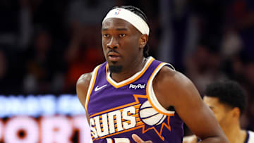 Oct 22, 2025; Phoenix, Arizona, USA; Phoenix Suns center Mark Williams (15) against the Sacramento Kings at the Mortgage Matchup Center. Mandatory Credit: Mark J. Rebilas-Imagn Images