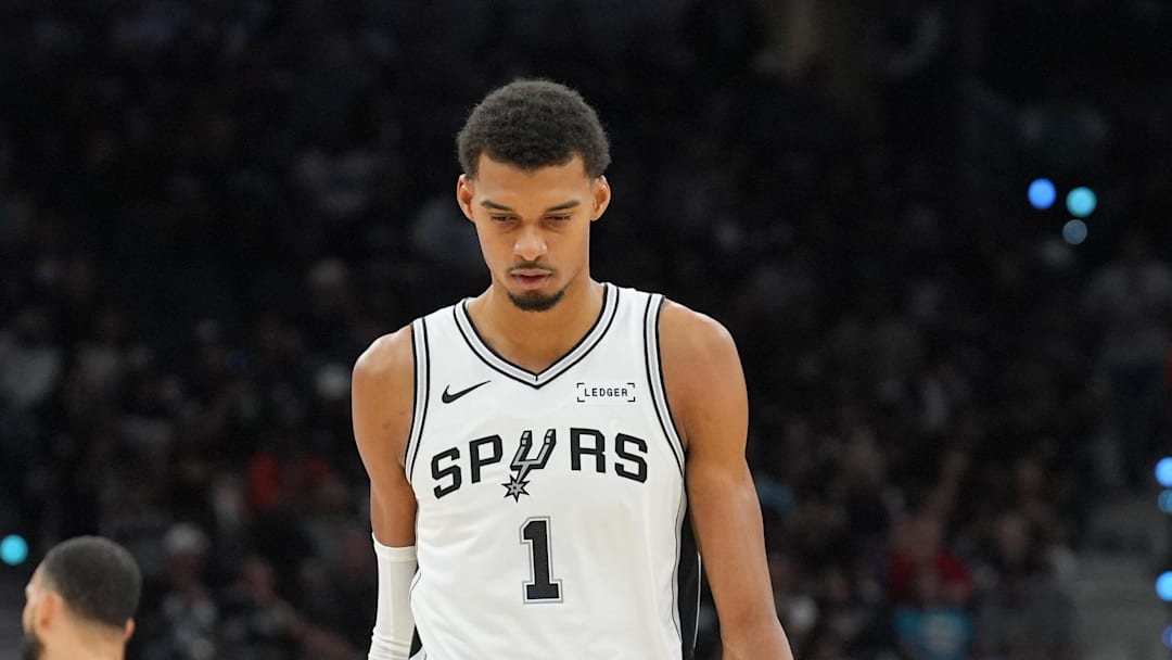 Oct 26, 2025; San Antonio, Texas, USA; San Antonio Spurs forward Victor Wembanyama (1) walks up the court in the first half against the Brooklyn Nets at Frost Bank Center. Mandatory Credit: Daniel Dunn-Imagn Images Oct 26, 2025; San Antonio, Texas, USA; San Antonio Spurs forward Victor Wembanyama (1) walks up the court in the first half against the Brooklyn Nets at Frost Bank Center. Mandatory Credit: Daniel Dunn-Imagn Images