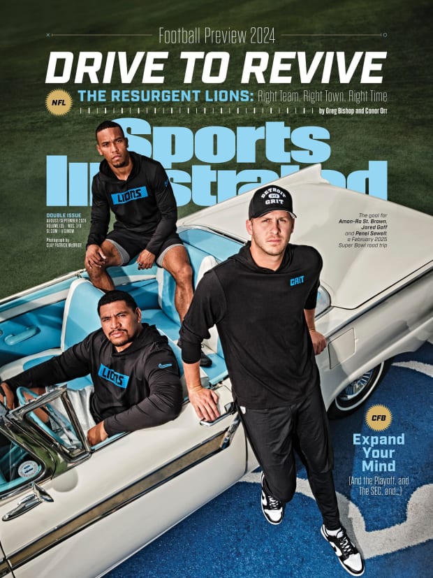 detroit-lions-jared-goff-penei-sewell-amon-ra-st-brown-classic-car-sports-illustrated-cover