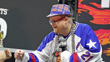 Barstool Sports personality Frank the Tank (right) subbed in when the fighter Othman \"The Eagle\" Jady was supposed to fight didn't show to Wednesday's Rough N Rowdy weigh-in event.