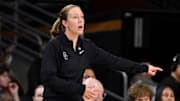 Mar 24, 2025; Los Angeles, California, USA; USC Trojans head coach Lindsay Gottlieb during an NCAA Tournament second round game against the Mississippi State Bulldogs at Galen Center. 