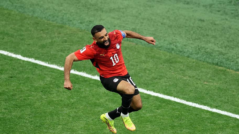 Mohamed Salah jumping.