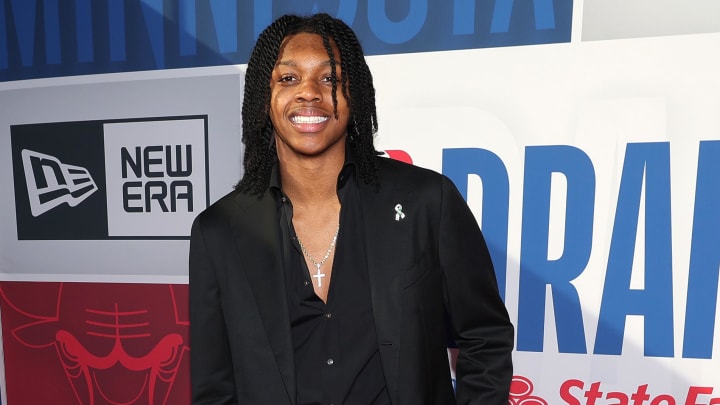 Jun 26, 2024; Brooklyn, NY, USA; Carlton Carrington arrives before the first round of the 2024 NBA Draft at Barclays Center. Mandatory Credit: Brad Penner-USA TODAY Sports