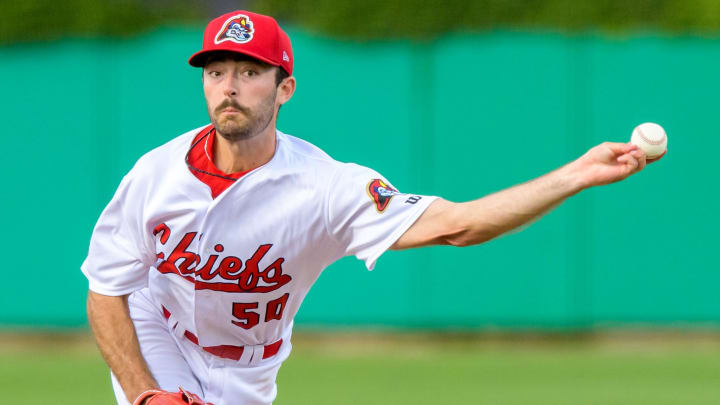 Peoria Chiefs pitcher Cooper Hjerpe throws against Dayton on Tuesday, May 9, 2023 at Dozer Park in Peoria.