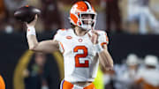 Dec 21, 2024; Austin, Texas, USA; Clemson Tigers quarterback Cade Klubnik (2) against the Texas Longhorns during the CFP National playoff first round at Darrell K Royal-Texas Memorial Stadium. Mandatory Credit: Mark J. Rebilas-Imagn Images