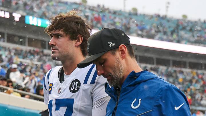 Indianapolis Colts quarterback Daniel Jones leaves the field