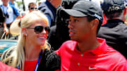 June 16, 2008; San Diego, CA, USA; Tiger Woods (right) is congratulated by his then wife Elin Nordegren Woods after winning the 2008 US Open Championship at Torrey Pines.