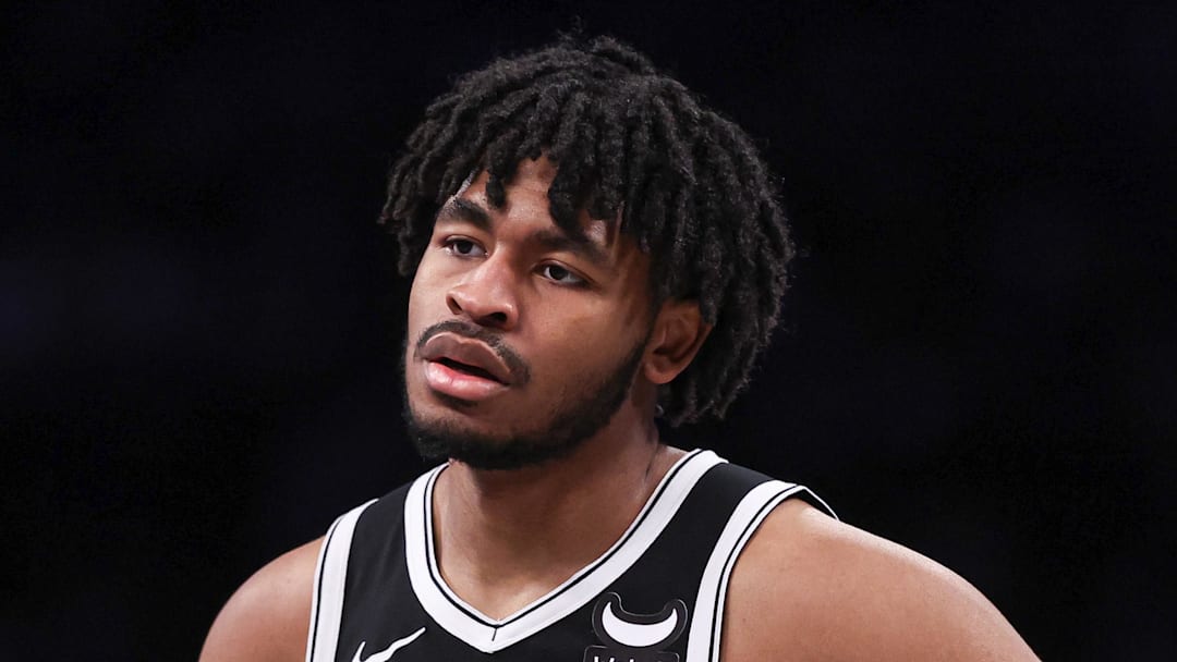 Brooklyn Nets guard Cam Thomas (24) reacts during the second half against the Golden State Warriors at Barclays Center on February 5, 2024. Brooklyn Nets guard Cam Thomas (24) reacts during the second half against the Golden State Warriors at Barclays Center on February 5, 2024.