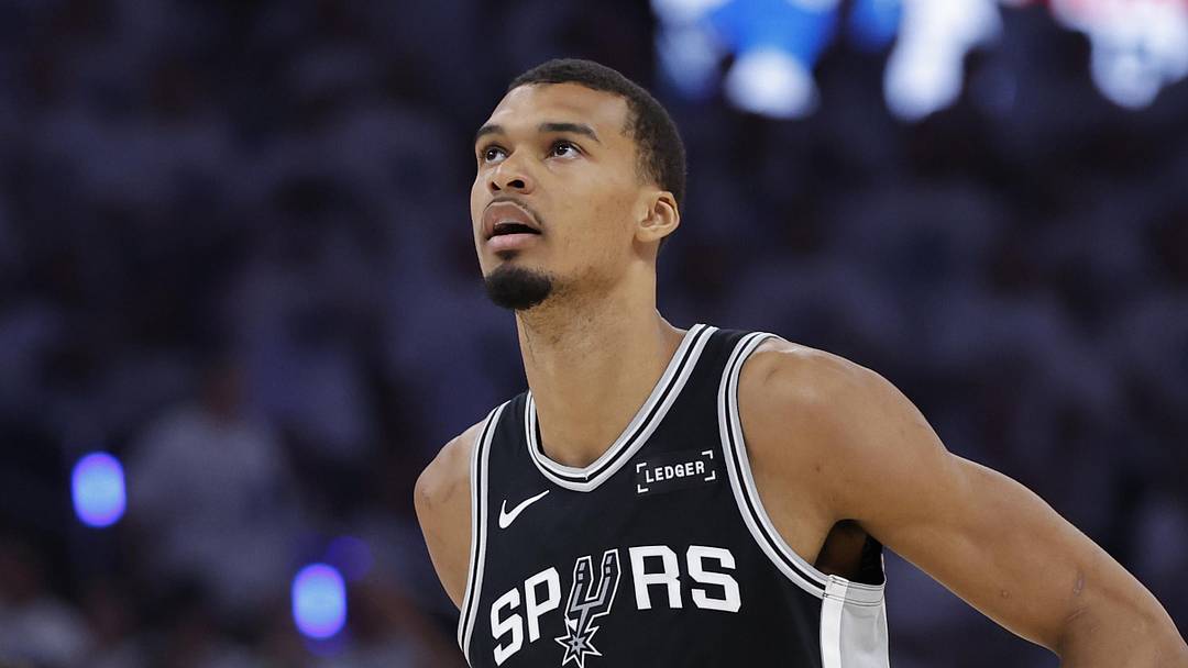 May 26, 2026; Oklahoma City, Oklahoma, USA; San Antonio Spurs forward Victor Wembanyama (1) reacts after a play during the third quarter against the Oklahoma City Thunder in game five of the western conference finals for the 2026 NBA playoffs at Paycom Center. Mandatory Credit: Alonzo Adams-Imagn Images