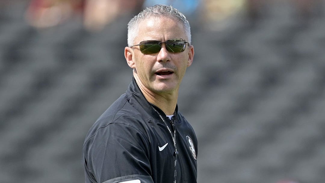 Sep 6, 2025; Tallahassee, Florida, USA; Florida State Seminoles head coach Mike Norvell before the game against the East Texas A&M Lions at Doak S. Campbell Stadium. Mandatory Credit: Melina Myers-Imagn Images